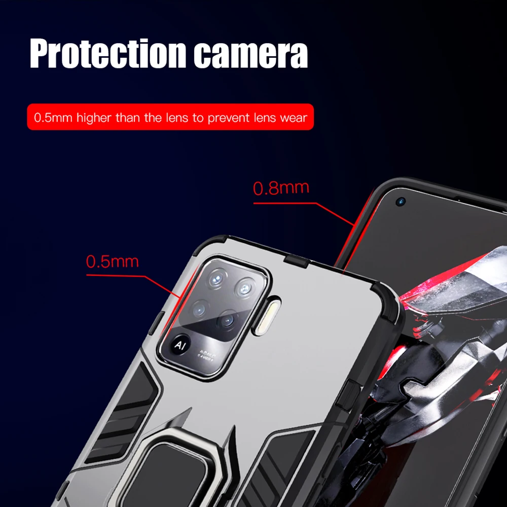 KEYSION Shockproof Case for OPPO A94 A74 A54 A73 A53 A72 A93 5G F19 Ring Stand Phone Cover for Realme Narzo 30 Pro 30A 20 Pro 10