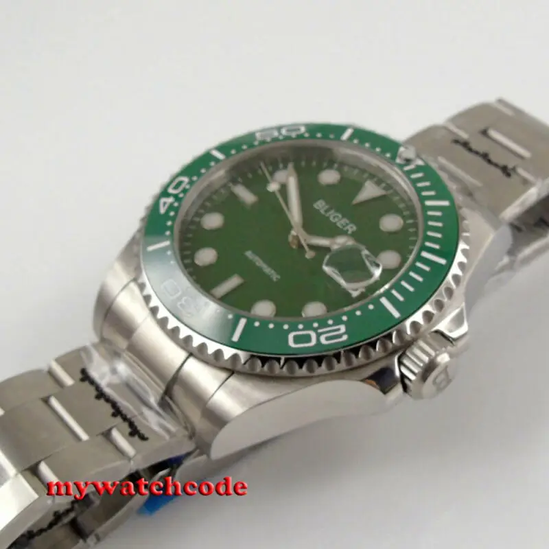 Часы мужские механические с зеленым циферблатом 43 мм | Наручные часы