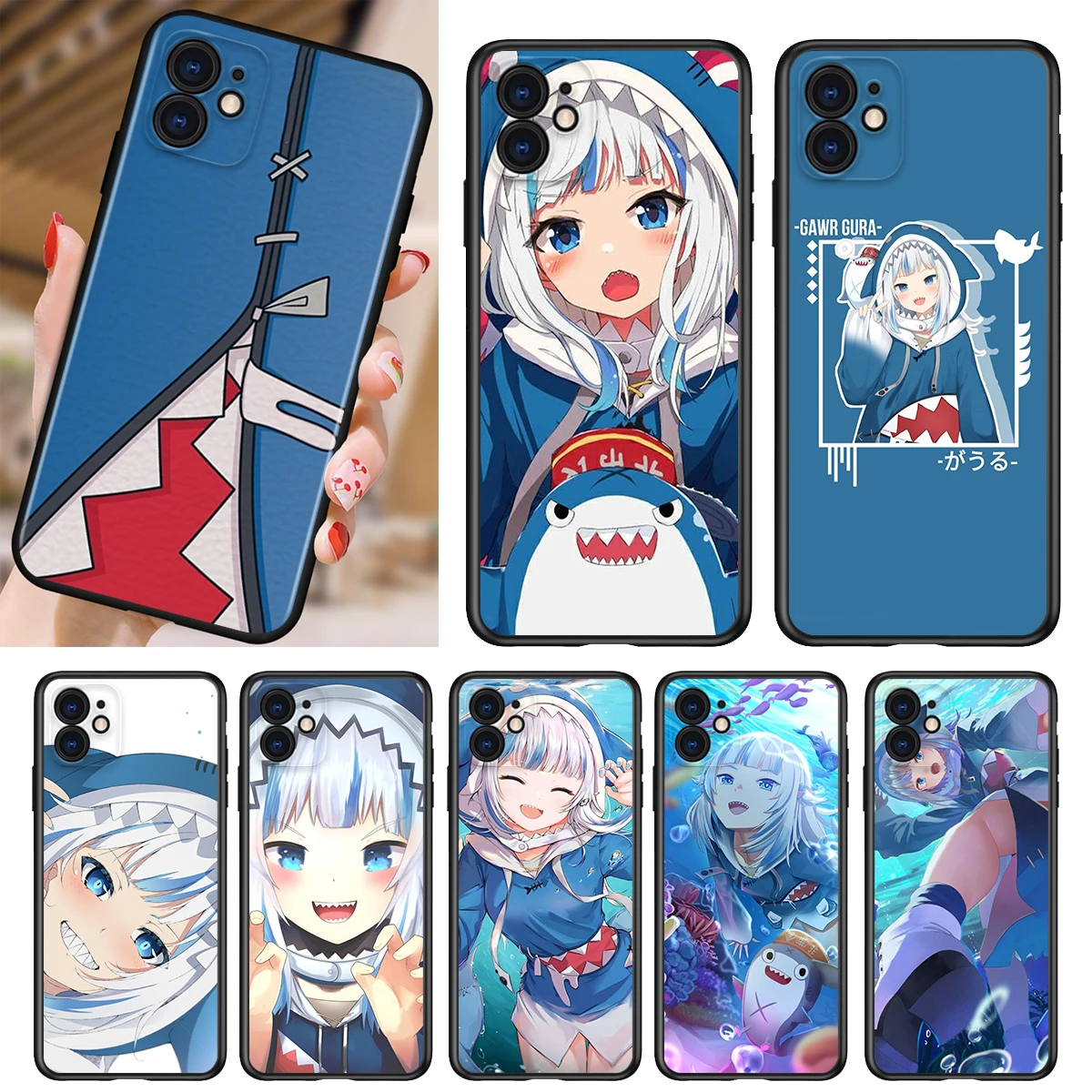

Phone Case For Apple iPhone 13 12 11 SE XS XR X 7 8 6 5 S mini Plus Pro MAX 2020 Hololive Usada Pekora gawr gura Black Cover