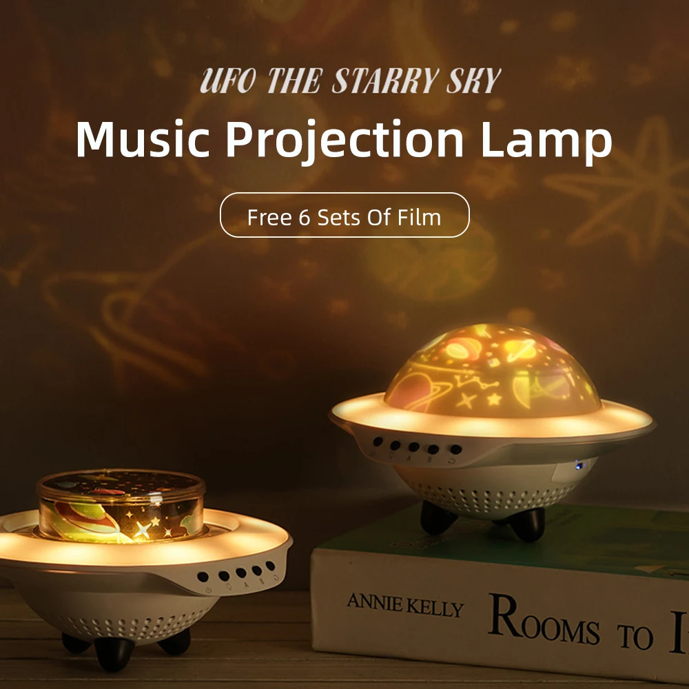 

UFO Bluetooth Speaker Night Light Projection Wireless Desk Lamp USB LED Stereo Music Bedroom Portable Rechargeable Eye Protect