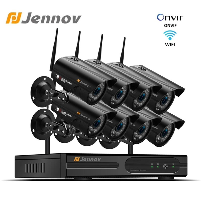 Jennov 1080P система камер домашней безопасности NVR Wifi Беспроводная 8Ch 2MP камера видеонаблюдения CCTV камера комплект IP66 Открытый P2P