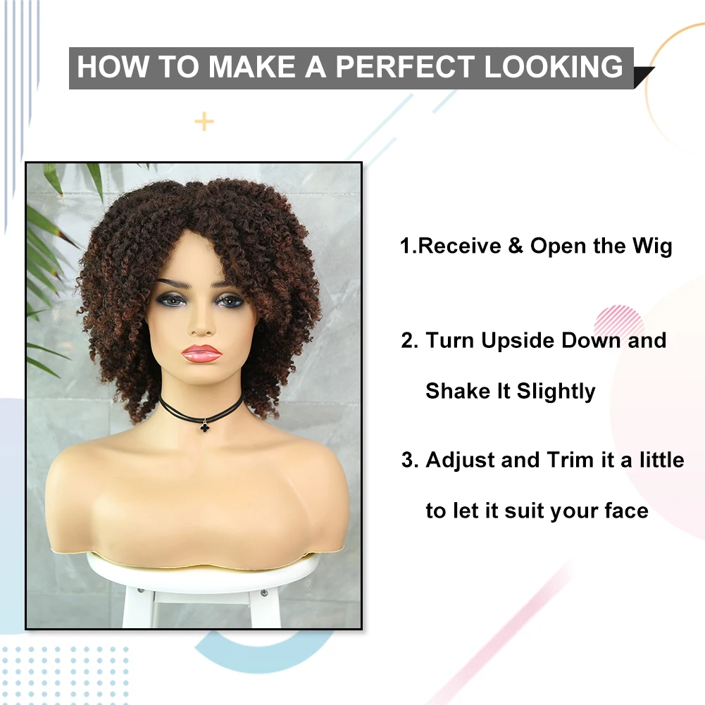 FAVE Black Brown Afro Kinky Curly  Synthetic Wigs Synthetic Hair Afro Curly Heat Resistant Fiber Full Hair for Black Women