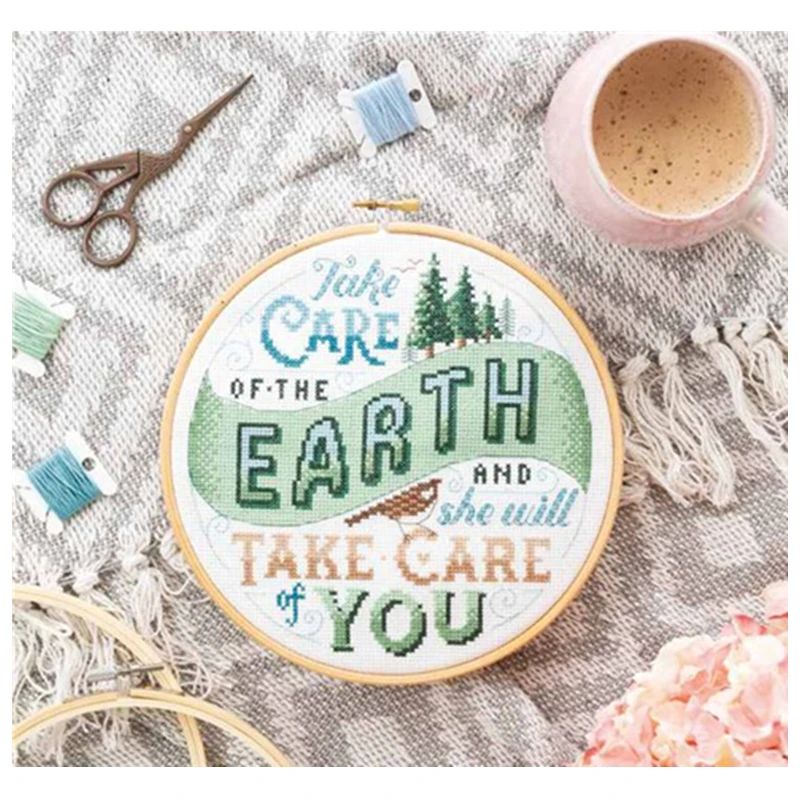 

Take Care cross embroidery kit word letter pattern design 18ct 14ct 11ct unprint canvas Cross-stitch DIY needlework
