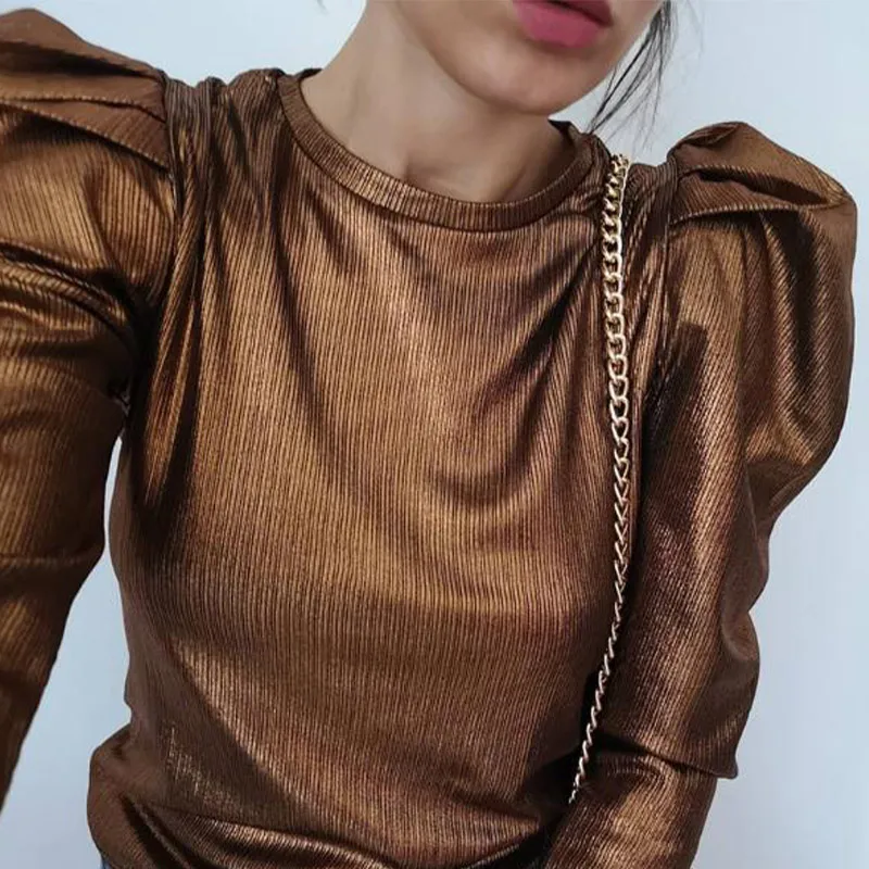 Яркая женская блузка с длинным рукавом и круглым вырезом однотонные весенние