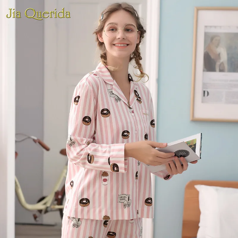 Пижамы Пары кардиган Повседневный 100% чистый хлопок с длинным рукавом Розовый