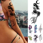 Татуировка переводная Временная водостойкая для мужчин и женщин, тату-наклейка с Луной, морем, русалочкой, флэш-тату, цветами, черепом, драконом, боди-арт