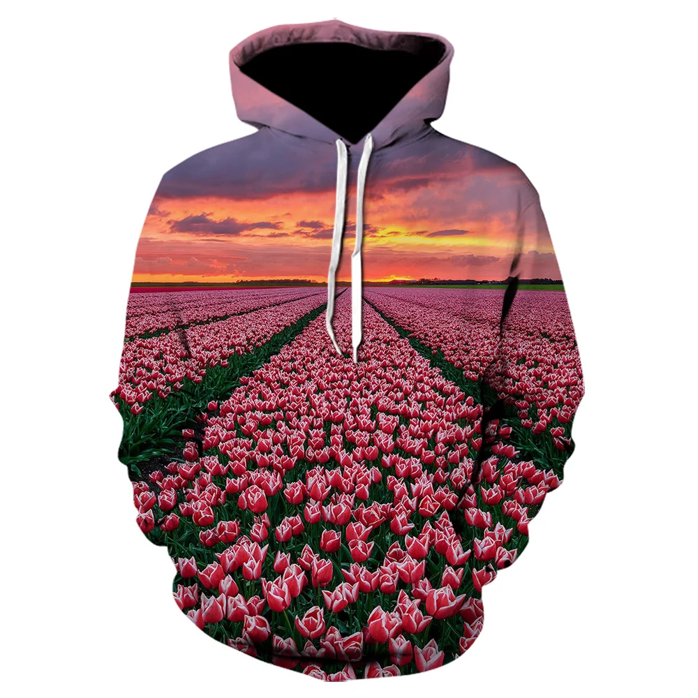 Необычные вещи топ с 3D принтом тюльпана толстовка капюшоном для старших леди