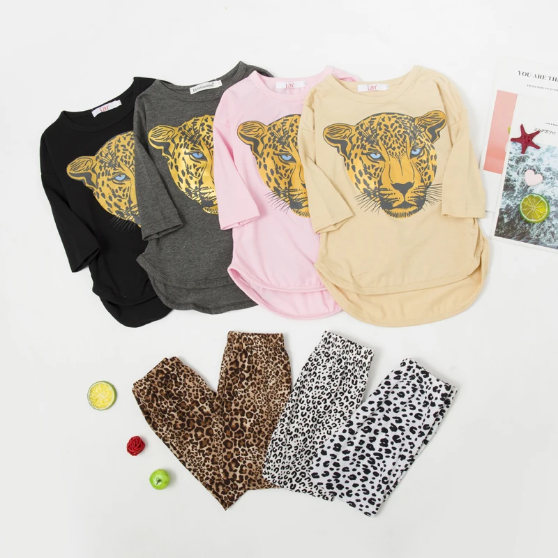 

Children's Clothing 2021 Autumn New Girls Clothes Suit Kids Cartoons Long-Sleeve T-shirt + Leopard Pants Sets Christmas Outfit