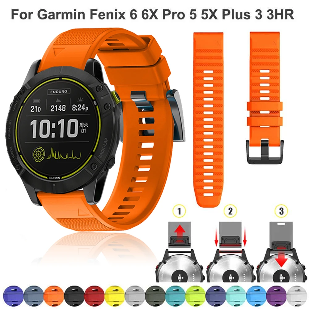 

26/22/20mm Watchband For Garmin Fenix 6 6S 6X Pro 5 5X 5S Plus 3HR 935 Silicone Band Enduro Mk1 MK2 D2 Watch Easyfit Wrist Strap