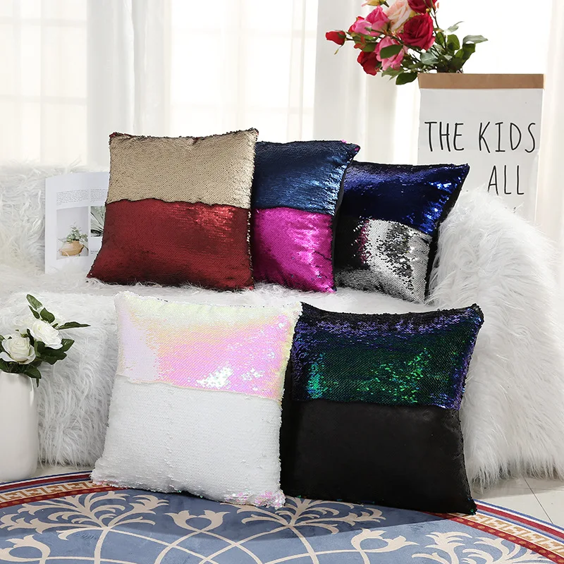 Cotton pillowcase creative color sequin sofa without core office waist pillow back cover Free Shipping | Дом и сад