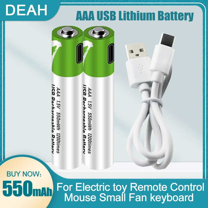 Новинка 1 5 В МВт/ч AAA USB перезаряжаемая литий-ионная батарея для дистанционного