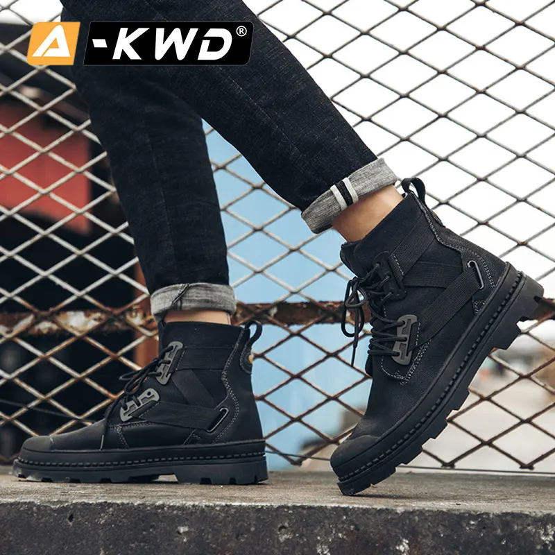 Модные черные зимние мужские ботинки кожаные кроссовки Geuine на шнуровке Уличная