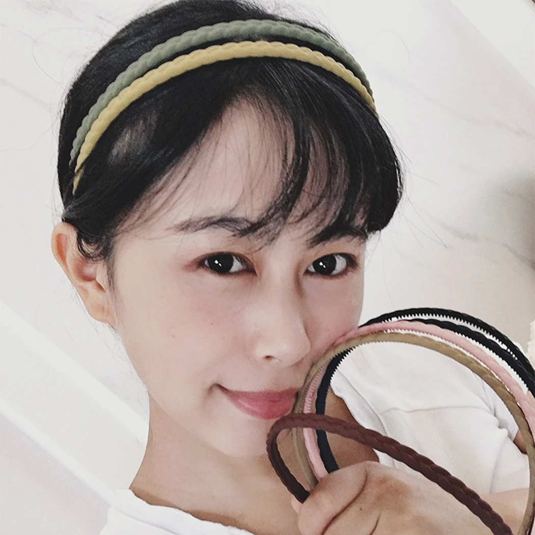 

8PCS Solid Color Frosted Non-Slip Plastic Hairband Turban Women Lady Braid Thin Hair Hoop with Teeth Hair Bands Accessories