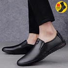 Мужские повседневные туфли из натуральной кожи, коричневые дышащие Лоферы без застежки, мягкая обувь для вождения, весна-осень 2021