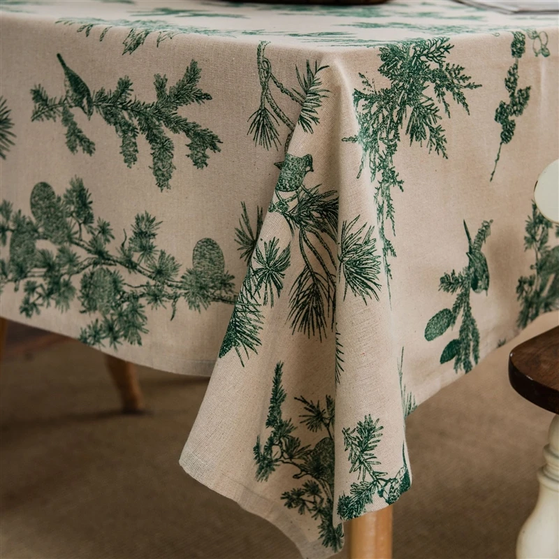 green printing tablecloth cotton linen rectangular birds and plants print table cover dining garden kitchen tables decoration free global shipping