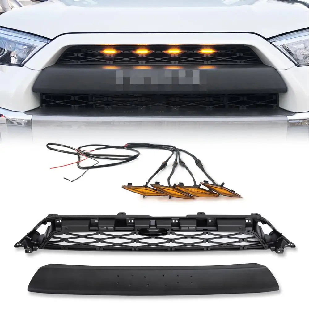 Передний бампер решетка из двух вещей черно со светодиодной подсветкой для 2014 2019