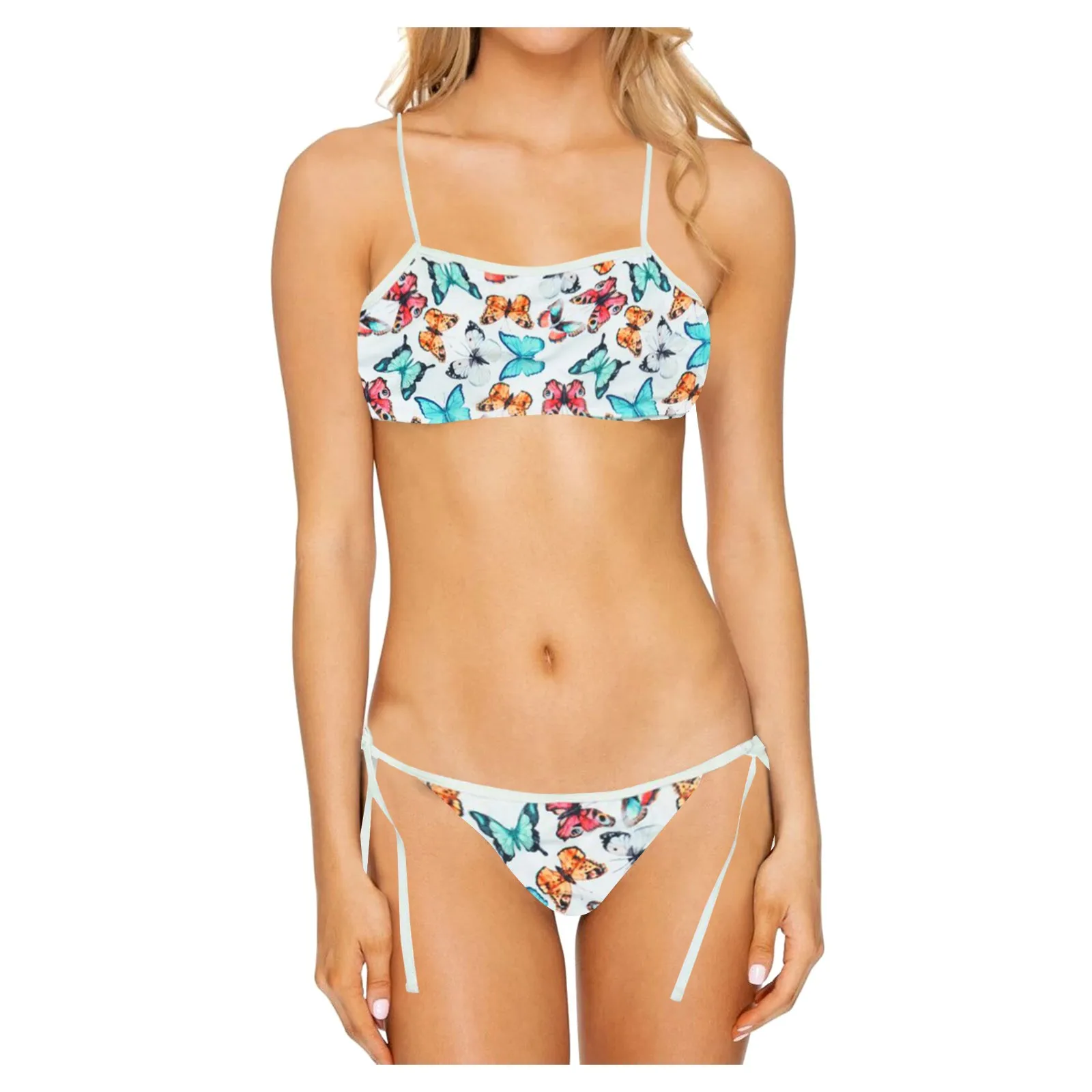 Купальный костюм разделен. Женское модное бикини с заниженной талией и принтом