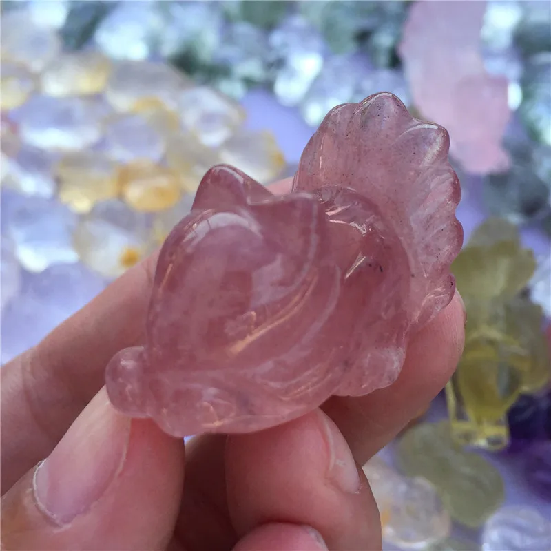 Красивая Милая натуральная клубника кристалл лиса ручной работы резной любовный