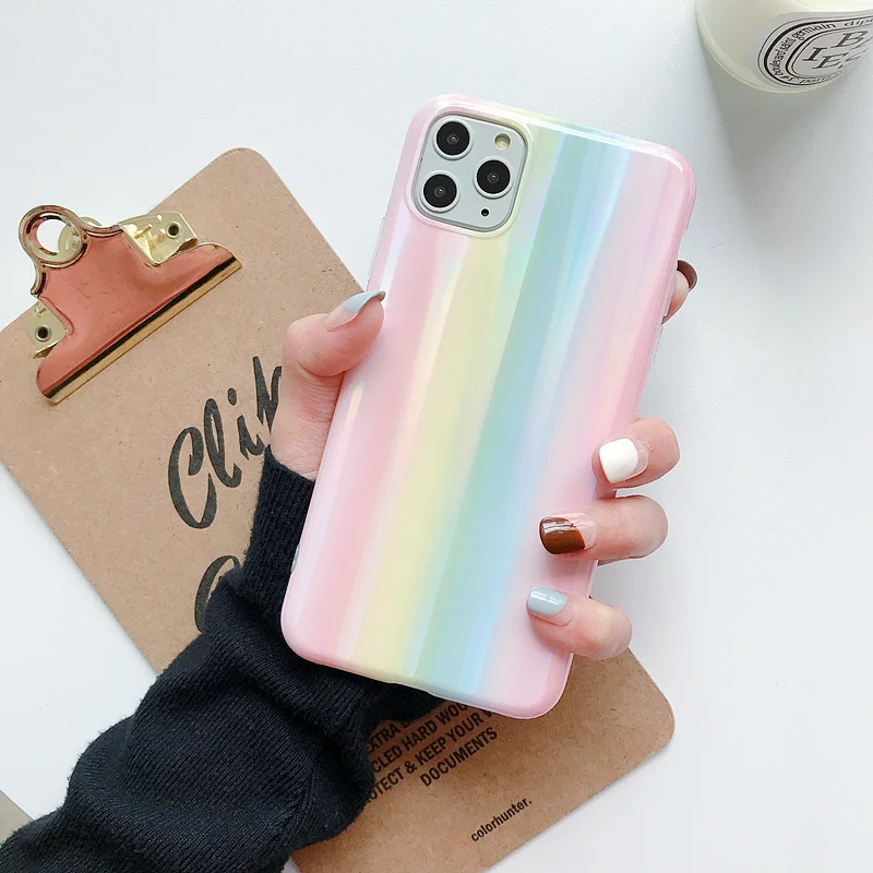 C Aurora laser phone case for iphone 11 11Pro Max case for iphone X XR XS Max 7 8 6 6S Plus Gradient color case capa - Цвет: C