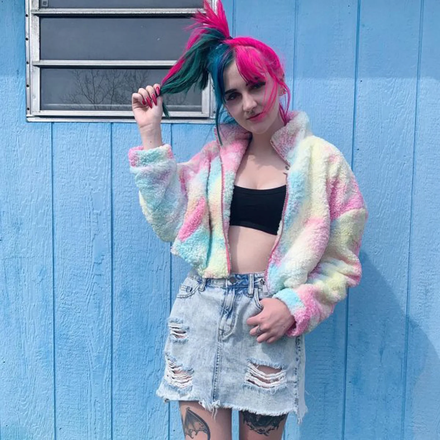 

High Quality Women's Fall Coat Imitation Fur Top Party Clothes Lapel Neck Loose Warm Dye Printed Long Sleeve Blouse