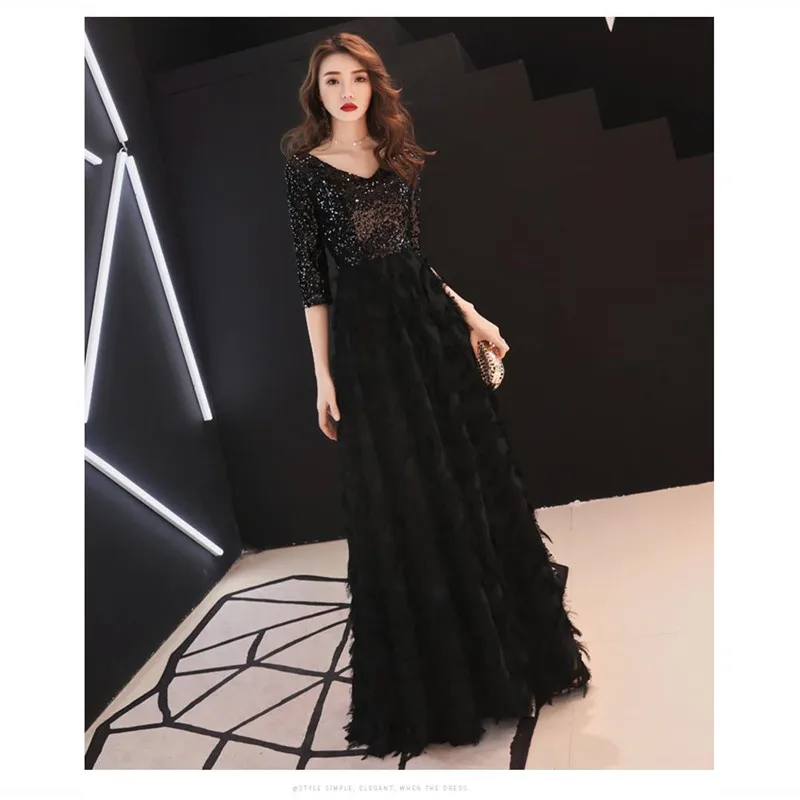 Женское длинное платье с v-образным вырезом черное кружевное вечернее