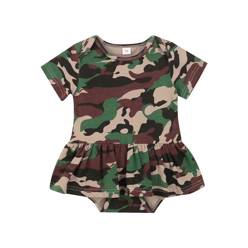 

2021 Baby Girl Camouflage Bodysuits Dress with Ruffles Short Sleeve O-neck Short Jumpsuit for Summer Roupa Infantil Menina