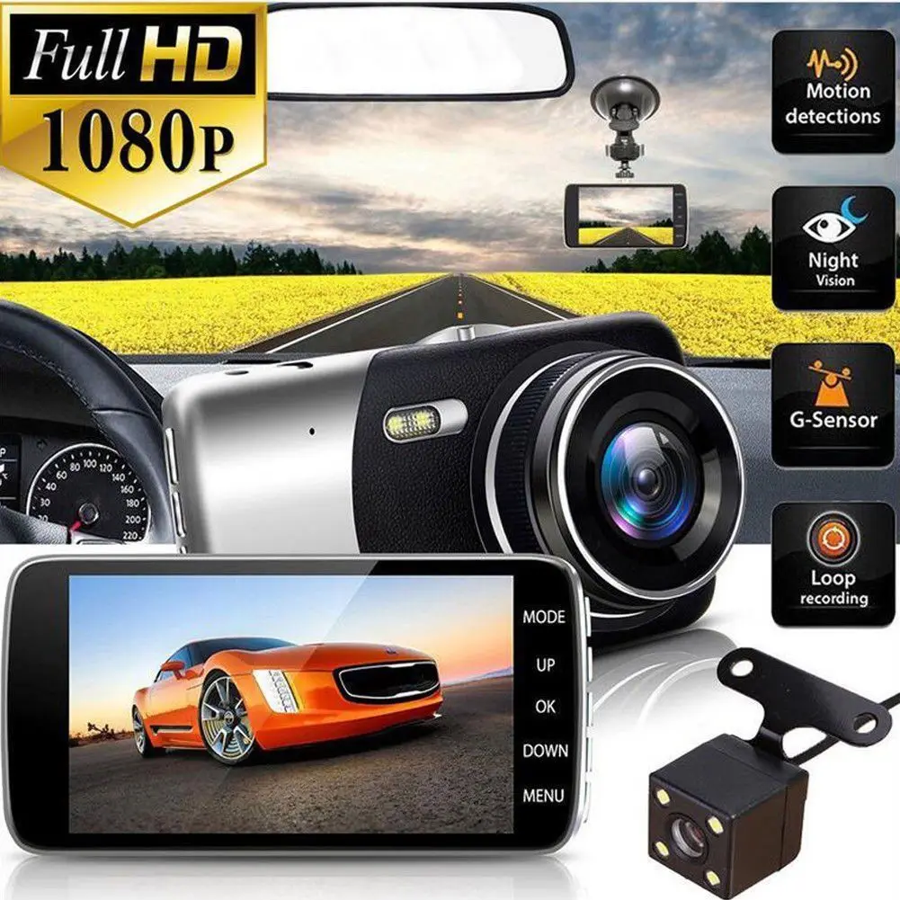3 в 1 Автомобильный видеорегистратор 170 градусов 1080P HD Dash Cam с двумя объективами