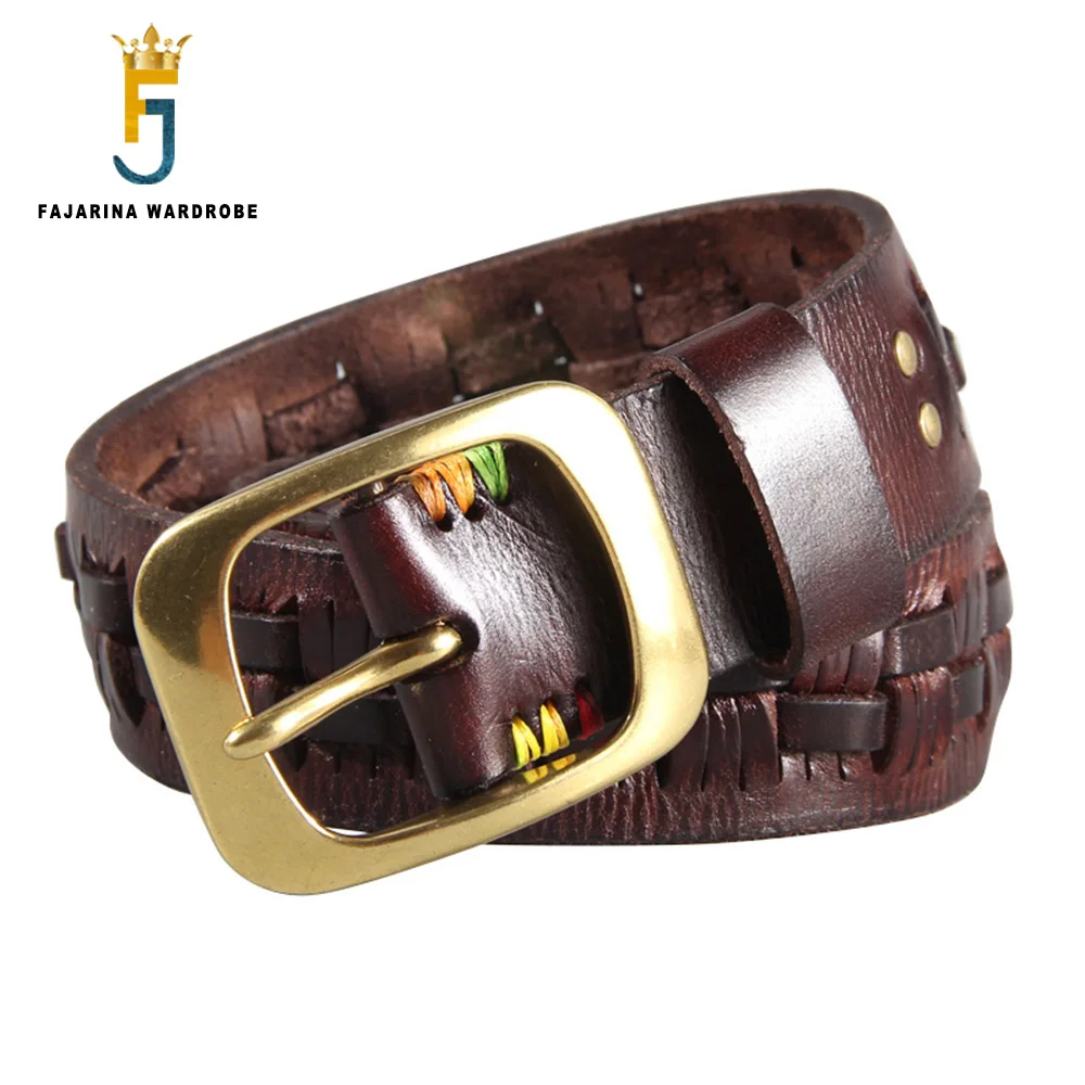 FAJARINA Mens Top Quality Handmade Weaving Cowhide Personal Belts Retro Styles Cow Skin 1st Layer Belt Leather for Men N17FJ967