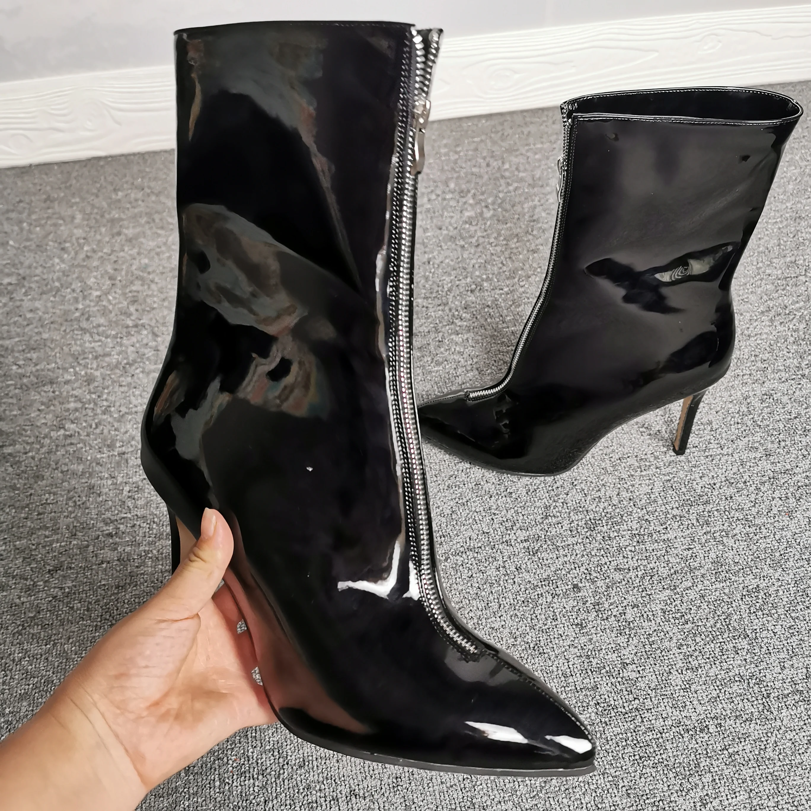 

Dovereiss Fashion Women's Shoes Winter new Elegant Pure color sexy Front zipper Stilettos heels Ankle boots 35-47