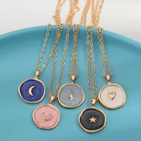 cute enamel star moon lightning pendant necklace for women love elegant golden chain necklaces heart choker party fashion bijoux