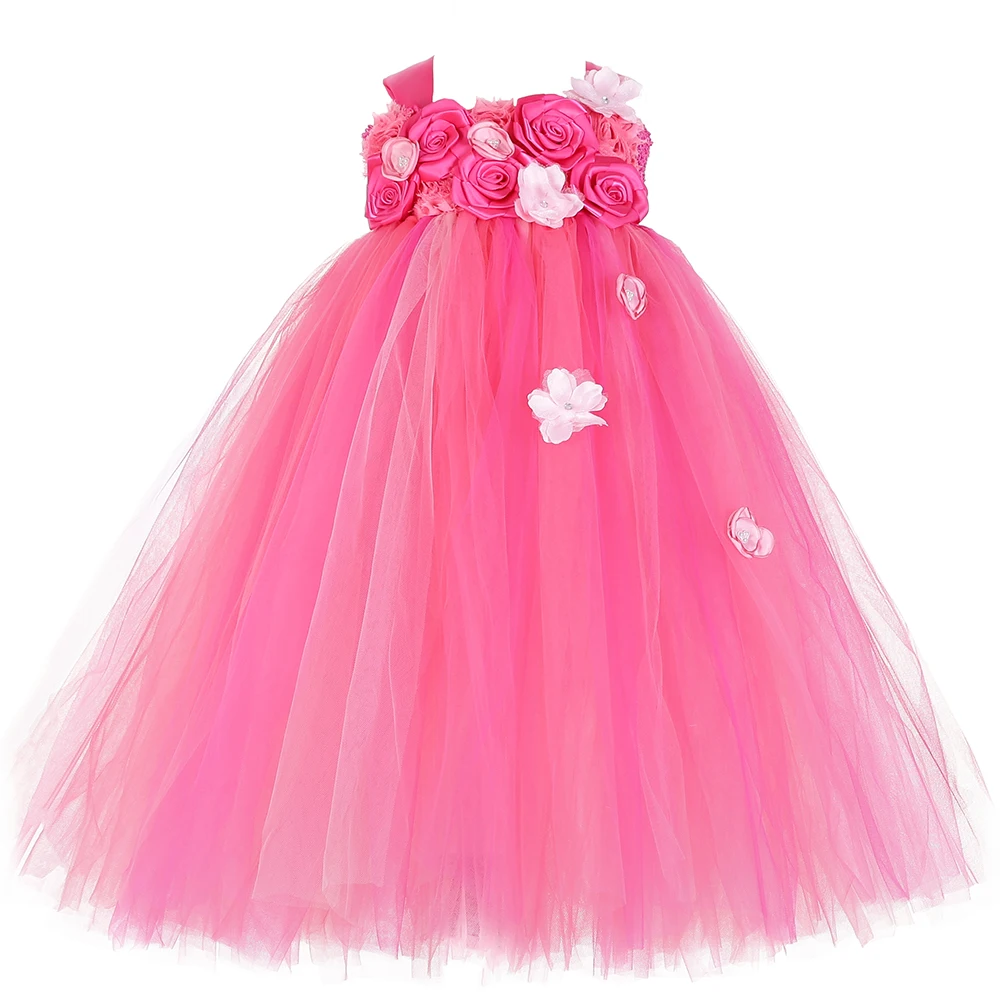 Оранжевый ярко-розовое платье-пачка для девочки держащей букет на свадьбе Платье