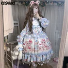 Платье в стиле японской Дворцовой принцессы, готика, Лолита, кавайное платье для девочек с мультяшным принтом медведя, винтажное платье в стиле Лолита, платья для чайвечерние