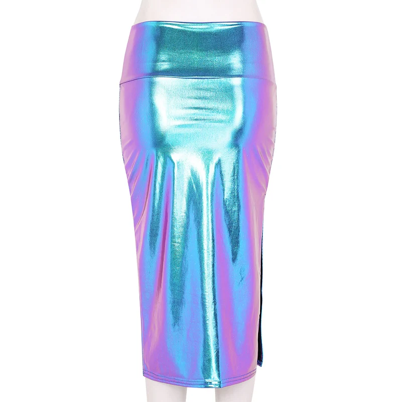 Женская юбка с разрезом металлик| |