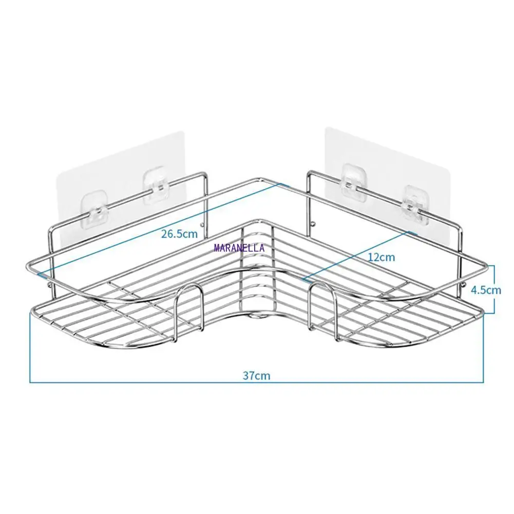 

Solid Stainless Steel Storage Rack Punch-free Singer Layer Triangle Wall Mounted Shelf Holder for Bathroom Kitchen Bedroom