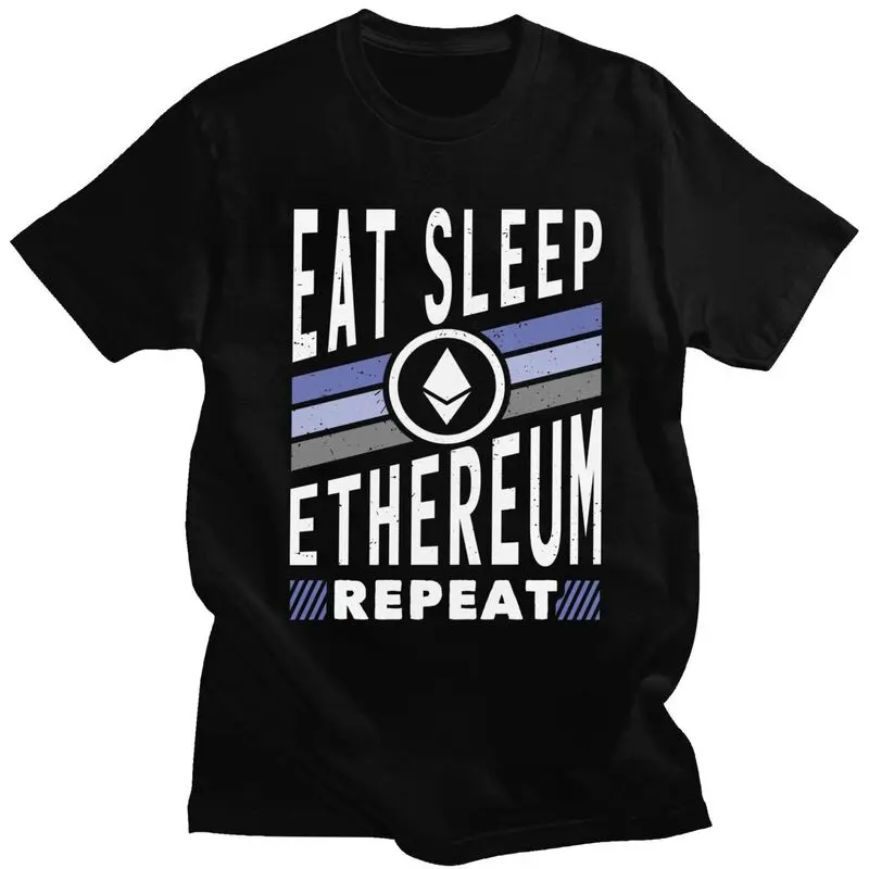 

Retro Design Eat Sleep Ethereum T Shirt Men Short Sleeve Blockchain Crypto Tee Cryptocurrency T-shirt Cotton Tshirt Gift