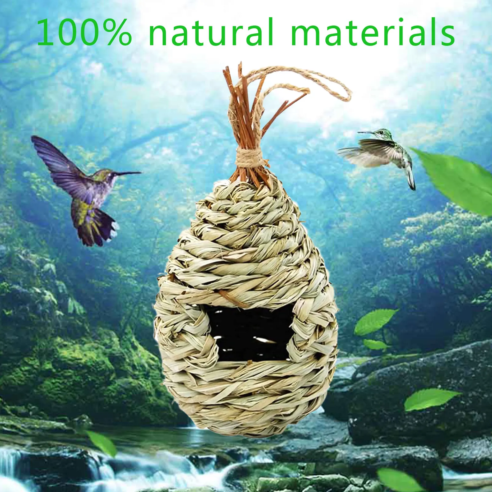 

Humming Bird House Hand-Woven Hummingbird Nesting Houses Window Garden Hanging Grass Birdhouses Hut for Outdoors Home Decor