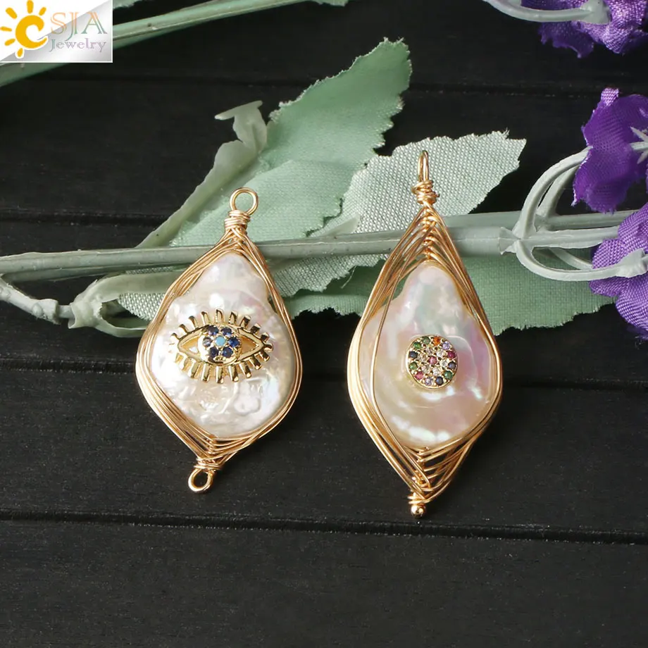 Подвески из натурального жемчуга CSJA коннектор злой глаз стразы холодного цвета