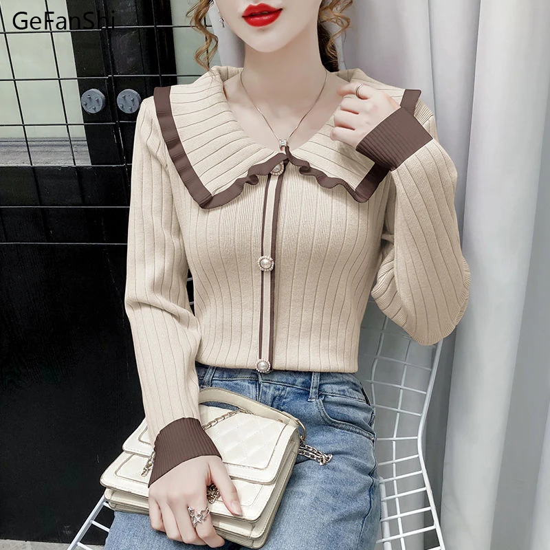 

New Autumn Winter Knitting Sweater Women Solid Thick Kintting Tops Fashion Elegant Sweet Ladies Bastic Slim Pullovers Sweaters