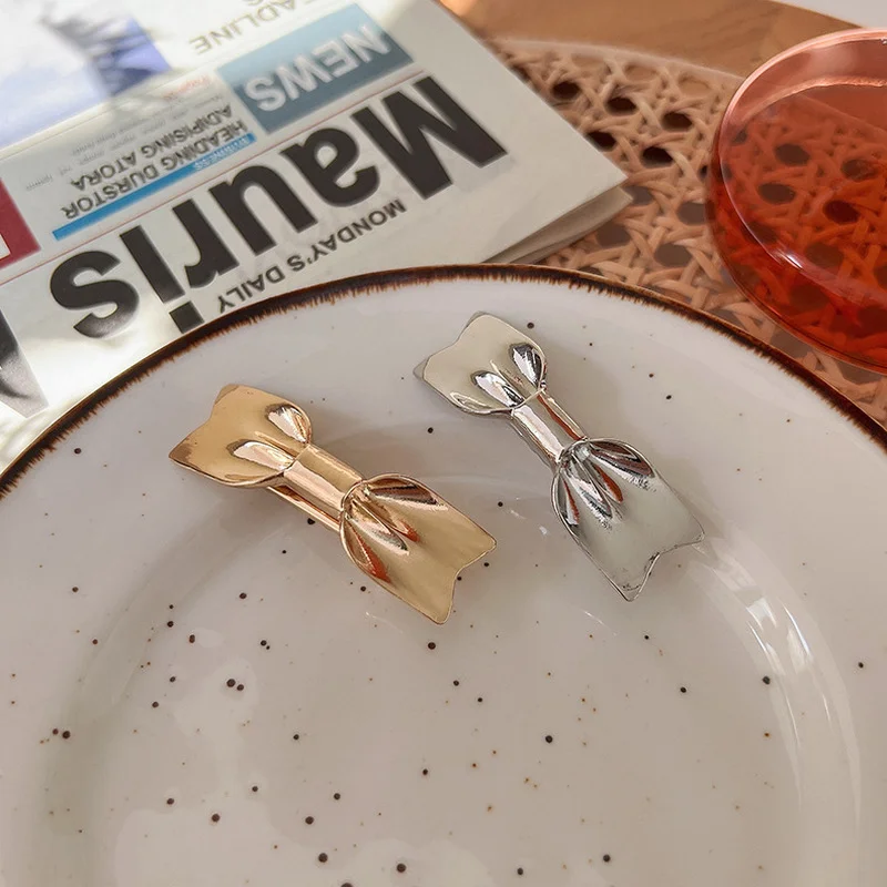 

Заколка для волос с металлическим бантом женская, креативный однотонный зажим с геометрическим дизайном, простой аксессуар на голову