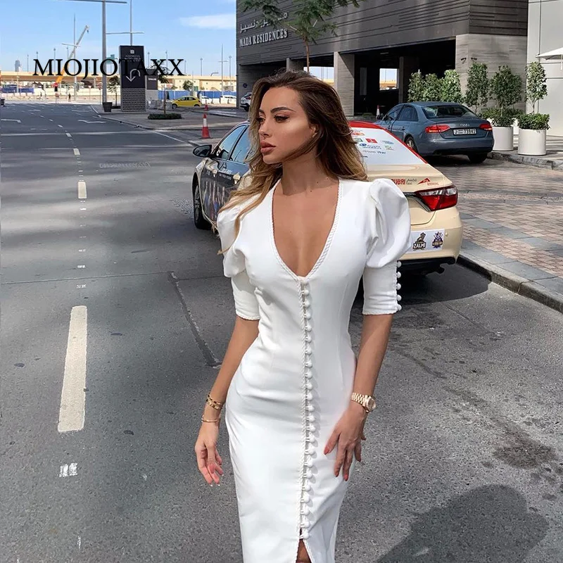 

MIOJIOTAXX 2022 Summer European American Slim Fit Solid Color Strapless Button Hollow Buttocks Y2k Mid-Calf Dresses Women