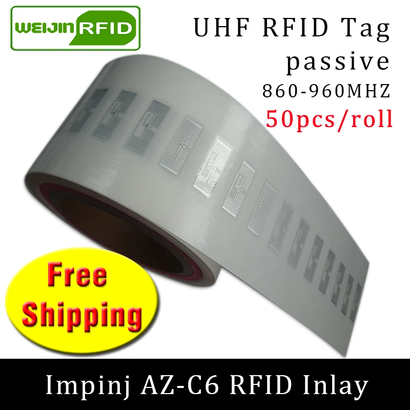 RFID метка UHF наклейка Impinj monsar6 AZ C6 влажная инкрустация 915m868m 860 960 МГц EPC 6C 50 шт.