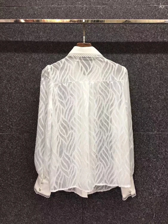 

2020 autumn and winter new women's fashion lapel hollow perspective decoration solid color long-sleeved all-match shirt 1222