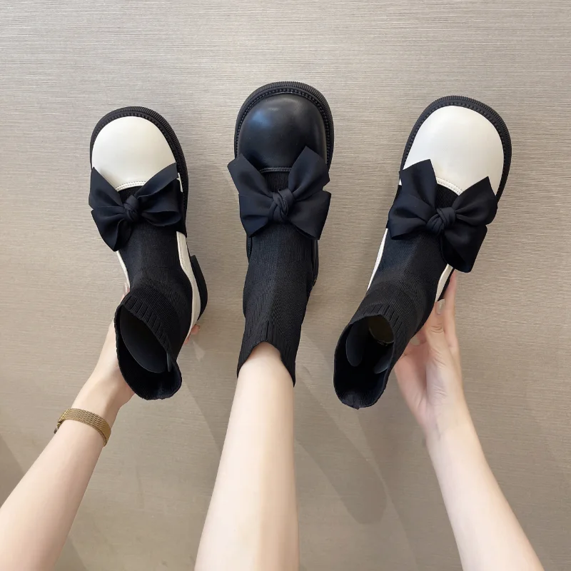 

2021 New Soft Bow-Knot Casual Woman Shoe Oxfords Slip-on Round Toe Loafers with Fur British Style Autumn Butterfly Leather Slip