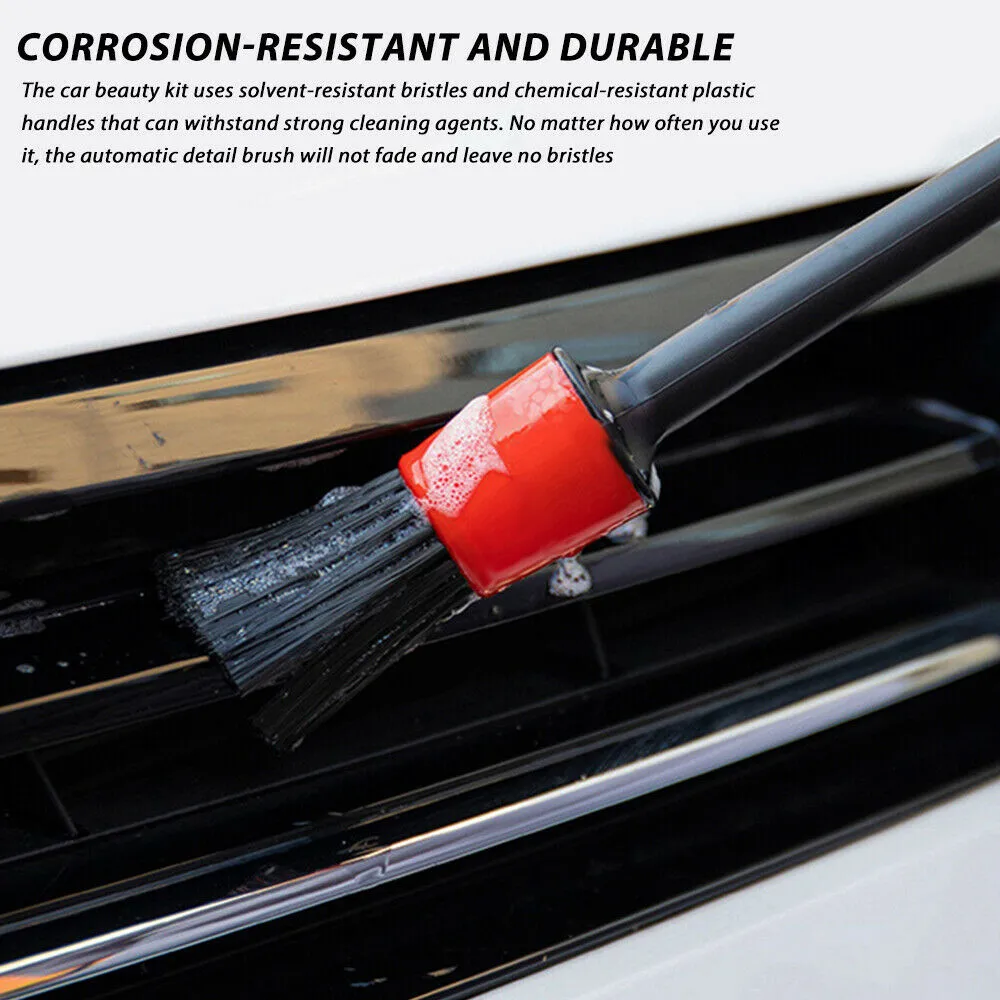 

Soft Car Cleaning Detail Brushes Black & Red Care Inside Outside High Quality New