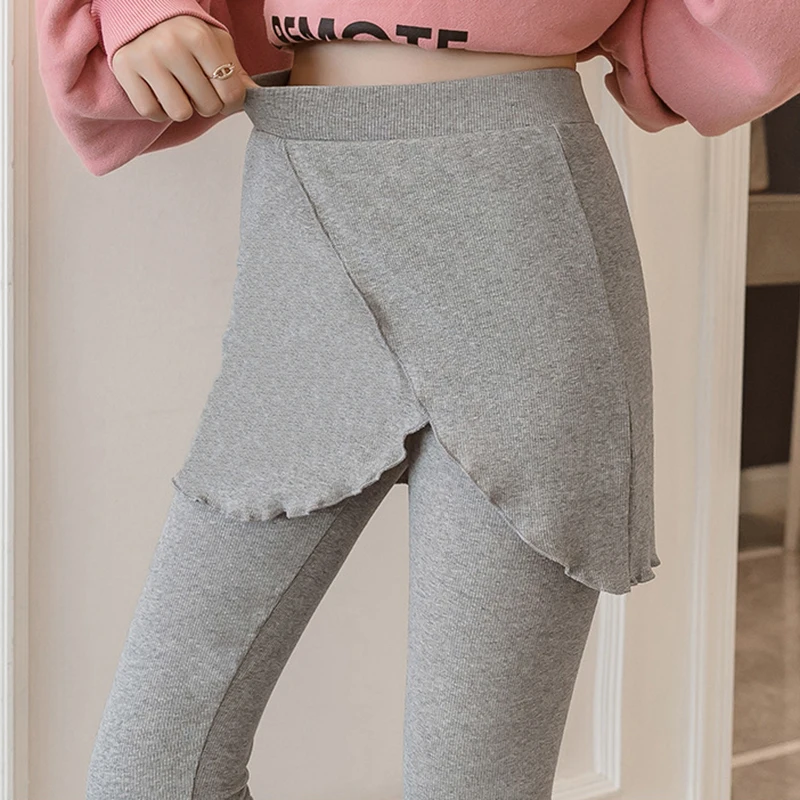 Covrlge Threaded Leggings Korean Version of The Fake Two Pieces of Fat MM Stretch Plus Fat Size Skirt Nine-point Pants WSS002