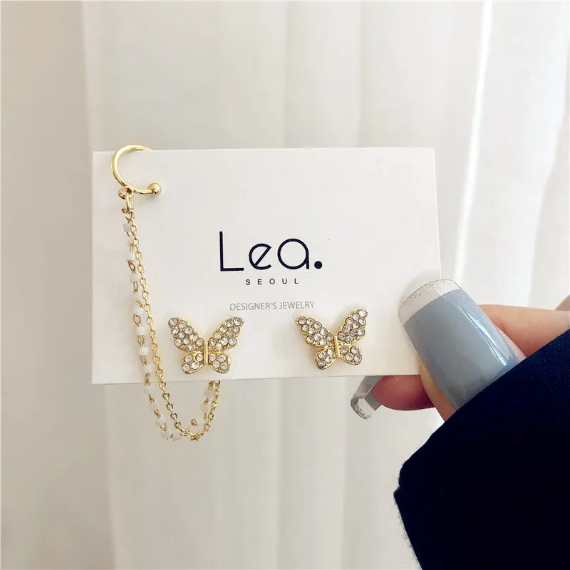 Модные асимметричные серьги клипсы в стиле хип хоп с бабочками супер сказочные INS