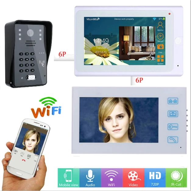 

Yobang безопасности 7 "WI-FI 1000TVL ИК Камера дверной домофон RFID разблокировки двери доступа Управление клавиатуры Системы дверной Звонок