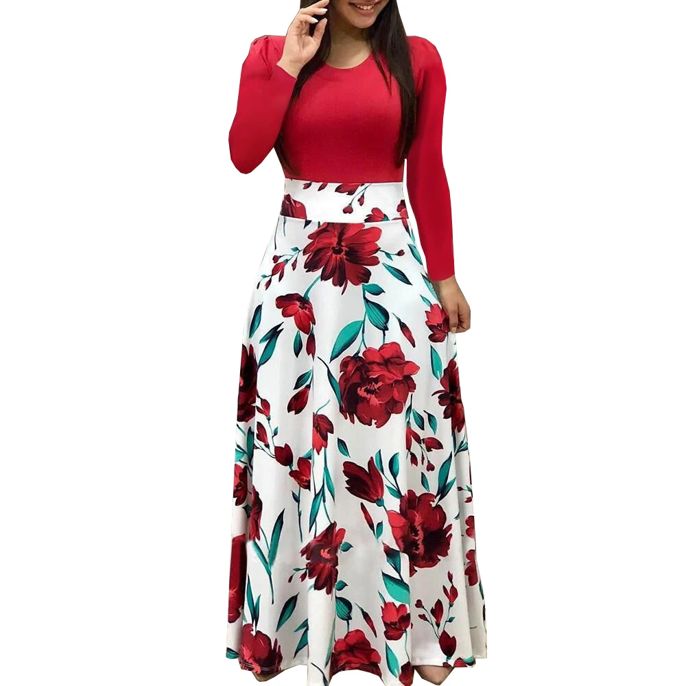 Style 2 Ruby Red Повседневное летнее платье макси с богемным принтом размера плюс, женское платье в стиле бохо, Элегантное Длинное пляжное платье 5XL - Цвет: Style 2 Ruby Red