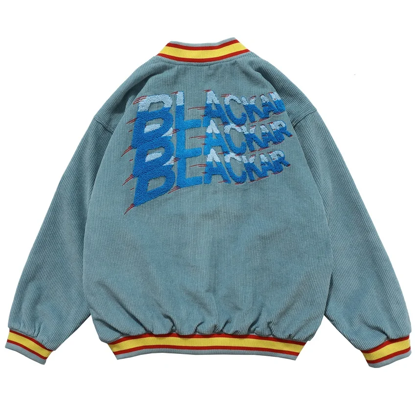 

Harajuku corduroys V-Neck Baseball Jacket Men Towel embroidery Casual Hip Hop Mens cotton Jacket Fashion Coat Streetwear tops
