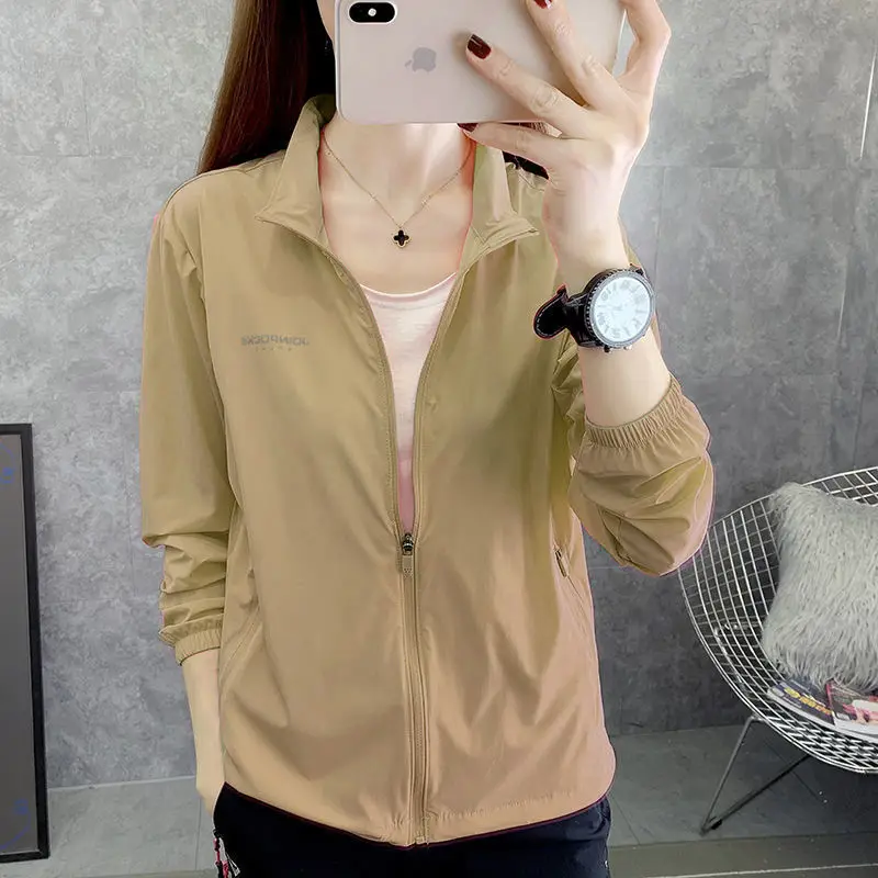 

Plus Size Anti-Ultraviolet Stand-Up Collar Coat Women Summer Sunscreen Sports Quick-Drying Breathable Windbreaker Female Tops 42